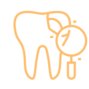 illustration outline tooth with cavity and magnifying glass